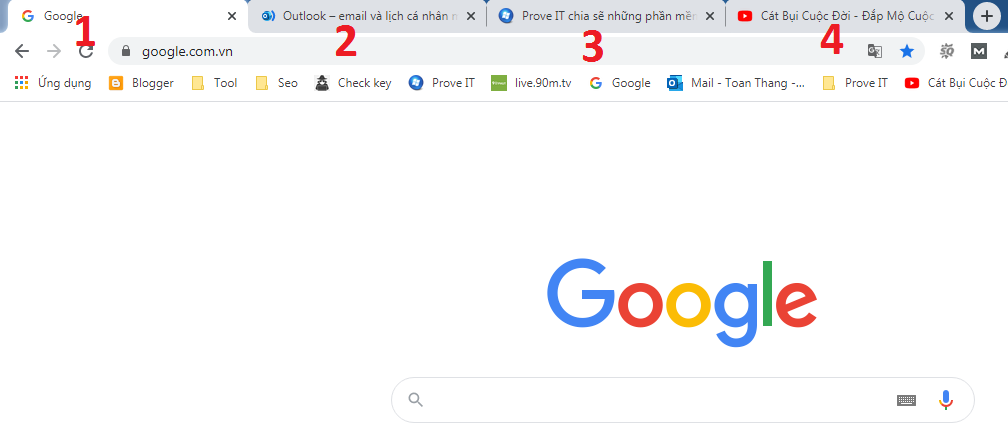 phím tắt chuyển tab trong chrome